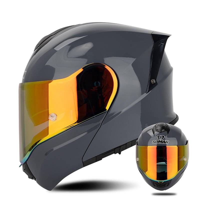 Modularer Integralhelm Für Motorradfahrer, ECE-Geprüft, Hochklappbarer Fronthelm, Doppel-Sonnenblende, Scooter-Rennhelme Für Erwachsene, Männer Und Frauen A,XL=61-62CM von ZHGAXING