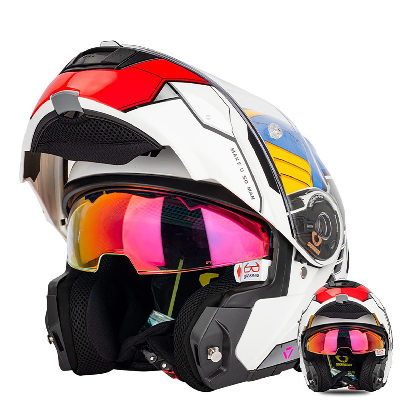 Modularer Motorradhelm, Integralhelm Mit Antibeschlag-Doppelvisier, Modularer Klapphelm Mit Front-Motorradhelm, ECE-Zulassung, Für Erwachsene Männer Und Frauen A,5XL=67-68CM von ZHGAXING