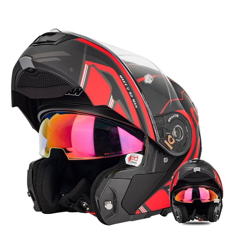 Modularer Motorradhelm, Integralhelm Mit Antibeschlag-Doppelvisier, Modularer Klapphelm Mit Front-Motorradhelm, ECE-Zulassung, Für Erwachsene Männer Und Frauen D,5XL=67-68CM von ZHGAXING