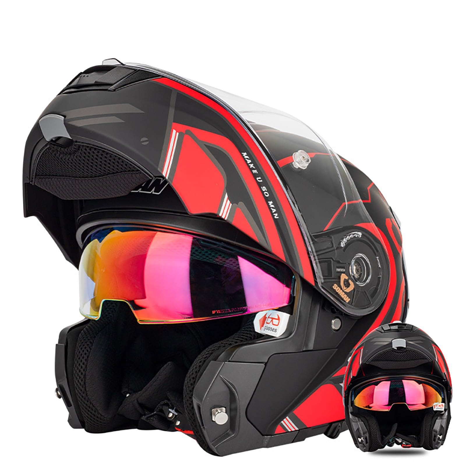 Modularer Motorradhelm, Integralhelm Mit Antibeschlag-Doppelvisier, Modularer Klapphelm Mit Front-Motorradhelm, ECE-Zulassung, Für Erwachsene Männer Und Frauen D,M=57-58CM von ZHGAXING