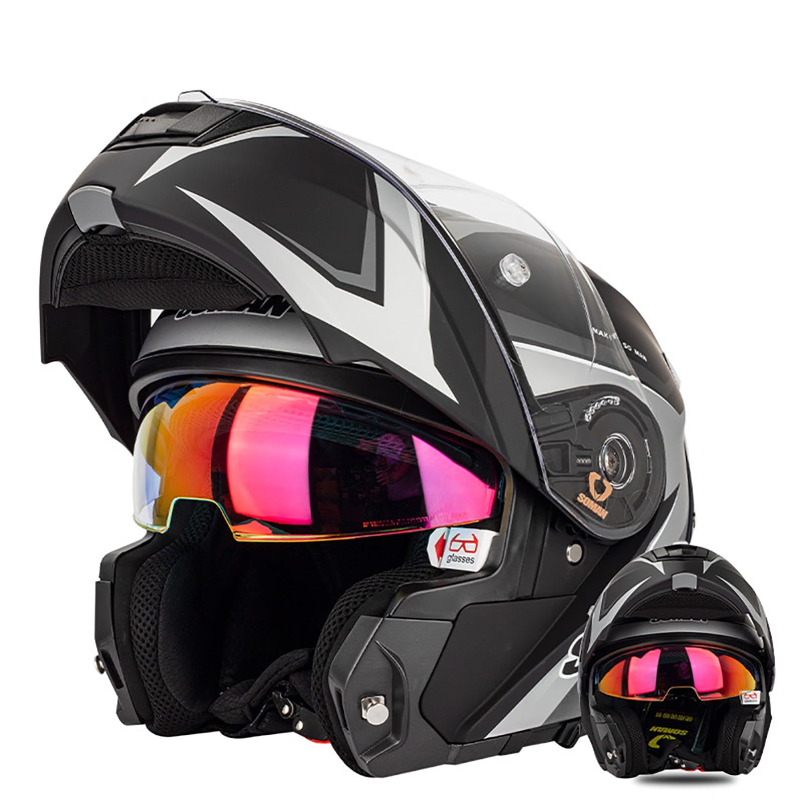 Modularer Motorradhelm, Integralhelm Mit Antibeschlag-Doppelvisier, Modularer Klapphelm Mit Front-Motorradhelm, ECE-Zulassung, Für Erwachsene Männer Und Frauen F,M=57-58CM von ZHGAXING