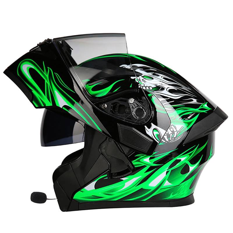 Motorradhelm Bluetooth Klapphelm DOT/ECE Zertifiziert Flip Vollvisierhelm Motorrad Schutzhelm Mit Doppelvisier Integrierter Helm Motocross Helm E,XXL=61-62CM von ZHGAXING