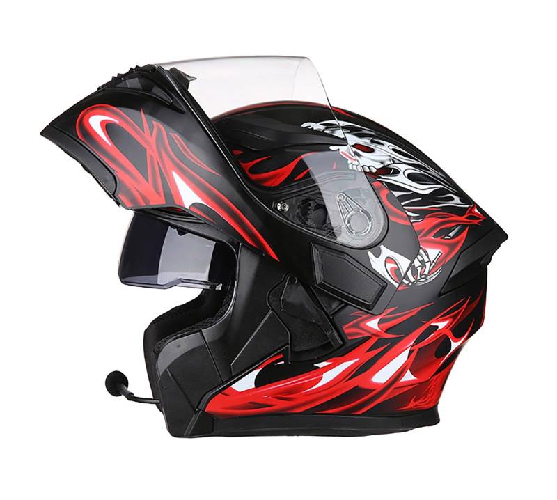 Motorradhelm Bluetooth Klapphelm DOT/ECE Zertifiziert Flip Vollvisierhelm Motorrad Schutzhelm Mit Doppelvisier Integrierter Helm Motocross Helm F,L=57-58CM von ZHGAXING