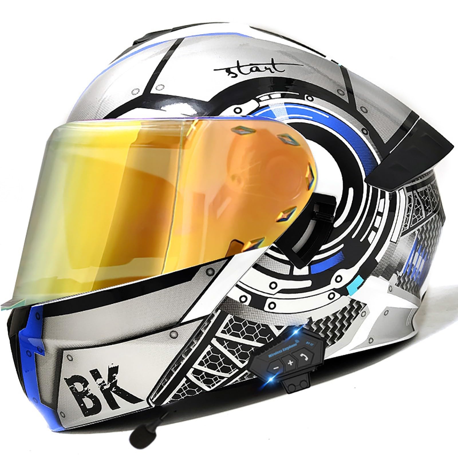 Motorradhelm Klapphelme Modularhelme Mit Bluetooth, DOT/ECE-Zertifizierter Integralhelm Rollerhelm Sturzhelm Für Männer Frauen A,L=59-60CM von ZHGAXING