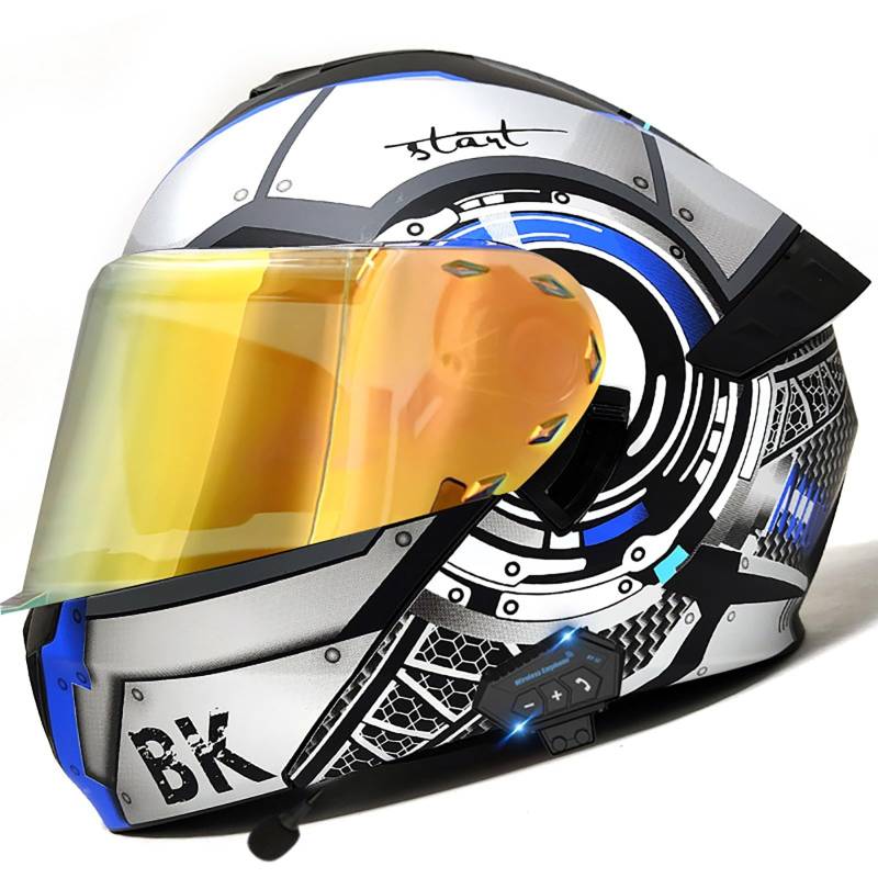 Motorradhelm Klapphelme Modularhelme Mit Bluetooth, DOT/ECE-Zertifizierter Integralhelm Rollerhelm Sturzhelm Für Männer Frauen B,L=59-60CM von ZHGAXING