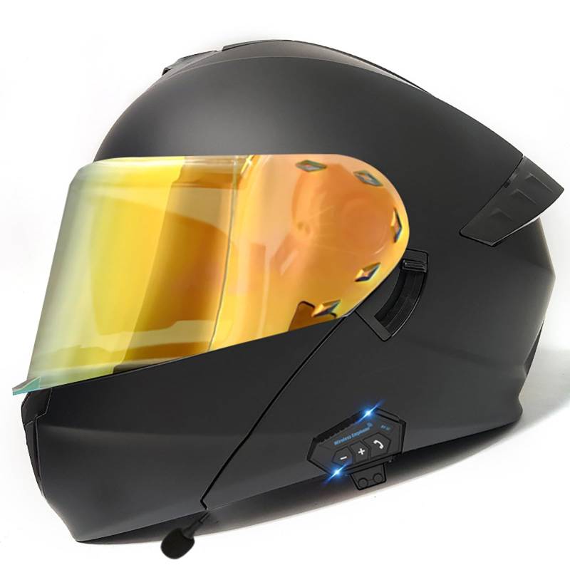 Motorradhelm Klapphelme Modularhelme Mit Bluetooth, DOT/ECE-Zertifizierter Integralhelm Rollerhelm Sturzhelm Für Männer Frauen E,XL=61-62CM von ZHGAXING