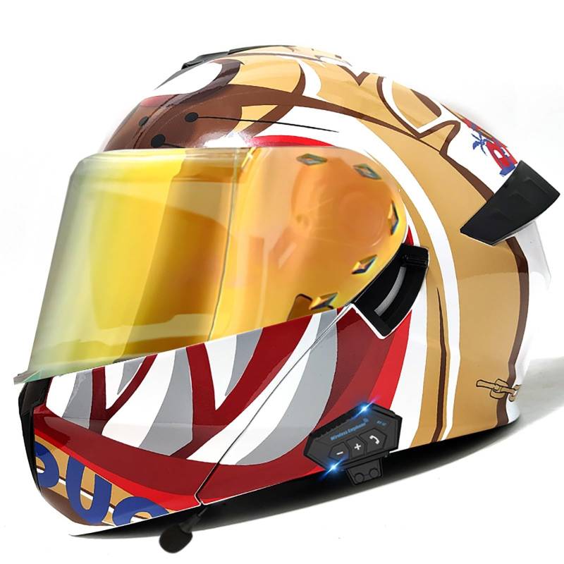 Motorradhelm Klapphelme Modularhelme Mit Bluetooth, DOT/ECE-Zertifizierter Integralhelm Rollerhelm Sturzhelm Für Männer Frauen H,XXL=63-64CM von ZHGAXING