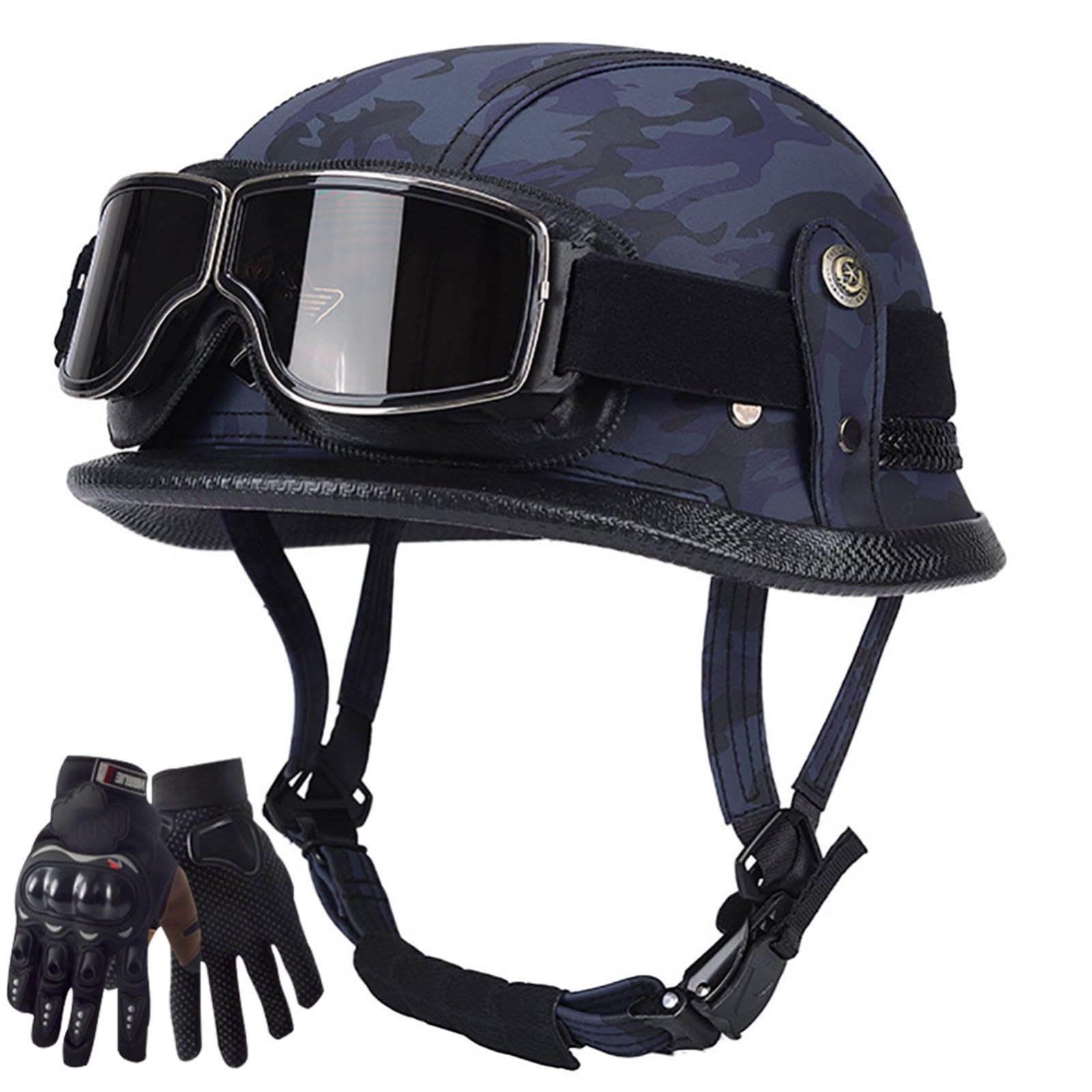 Retro-Motorrad-Halbhelm, ECE-Geprüfter Vintage-Jethelm Mit Schutzbrille, Cruiser-Chopper-Fahrrad-Scooter-Helm, Halbschalenkappe Für Erwachsene Männer Und Frauen A,XL=61-62CN von ZHGAXING