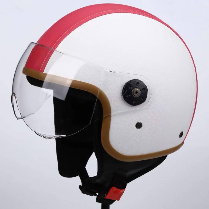 Retro-Motorradhelme Mit Offenem Gesicht, Halbhelm Aus Leder Für Elektrische Motorräder Für Männer Und Frauen, ECE-Zugelassener 3/4-Rollerhelm Für Leichte Mopeds Und Straßenkreuzer B,L=58-59CM von ZHGAXING