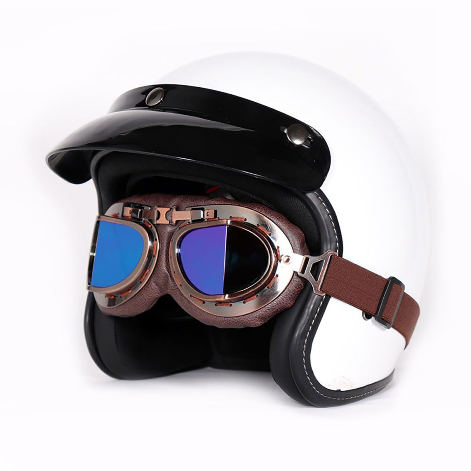 Vintage-Motorradhelm, Motorrad-Jethelm, ECE-Geprüfter 3/4-Halbhelm Mit Schutzbrille, Sturzhelm Für Erwachsene, Motorradhelm Für Männer Und Frauen, Mopedhelm A,M=54-55CM von ZHGAXING