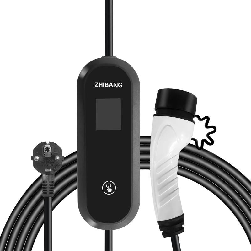 ZHIBANG Electric Vehicle Charging Cable Schuko Portable Household Fast Electric Vehicle Charging Equipment IEC 62196-2 Type 2 16A/3.6KW (Switchable Current 6A 8A, 10A to 16A) von ZHIBANG