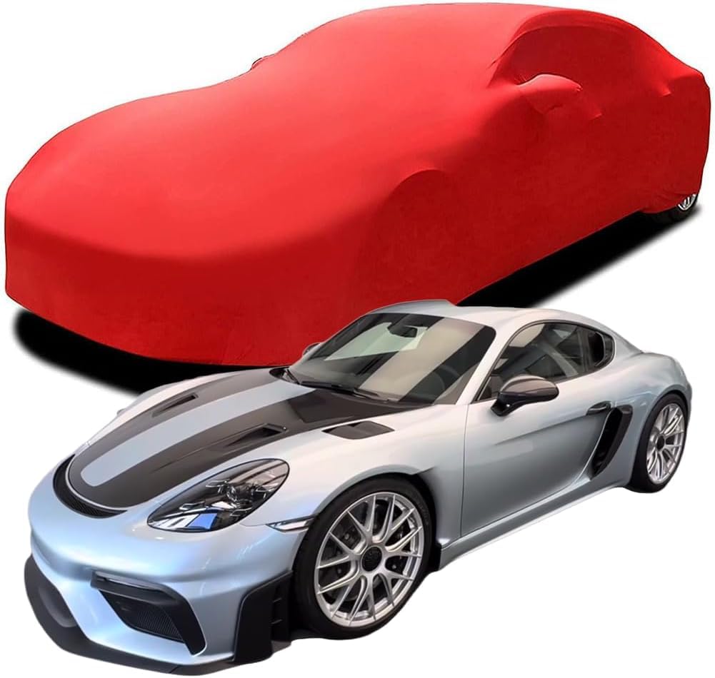 Autoschutzhülle, Autoabdeckung, Autozubehör, Autoplane, Stretch-Baumwolle, Kratzfest – geeignet für Porsche 718 Cayman GT4 RS 2024 2025 Azzuro Thetys,Red von ZHJYFC66