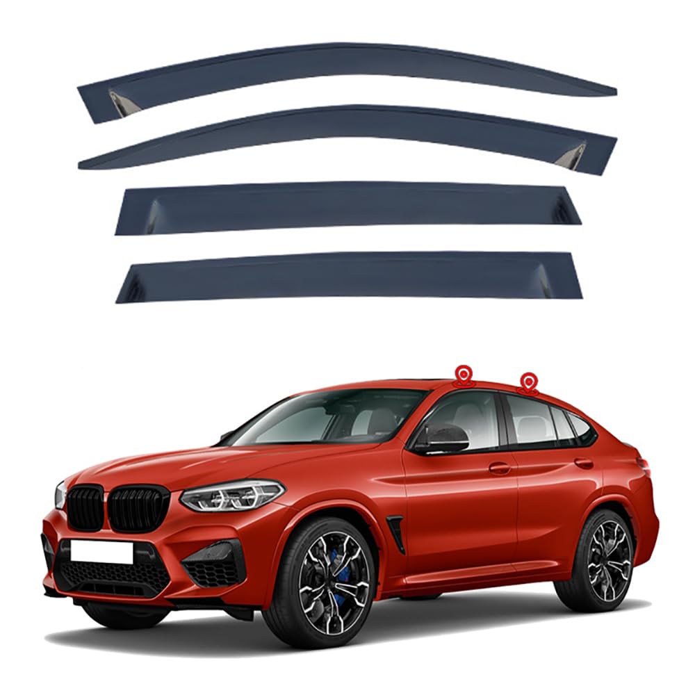4 Stück Auto Fenster Visier Regenschutz Windabweiser für BMW X4 G02 2019 2020 2021, Regen Windabweiser Protection Exterieur Zubehör,without Bright Bar von ZHMWT