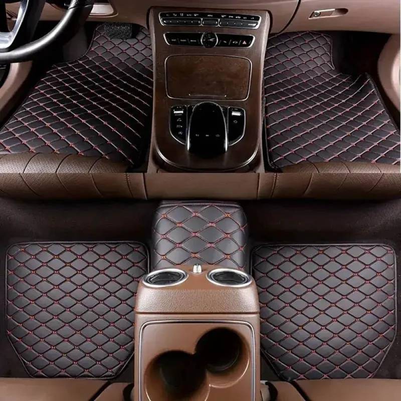 5 Stück Leder Auto Fußmatten für Mercedes Benz S-Klasse AMG S63 E Performance 2024 2025 wasserdichte rutschfeste Fußpolster Schutz Teppich Innenzubehör,Black+Red von ZHMWT