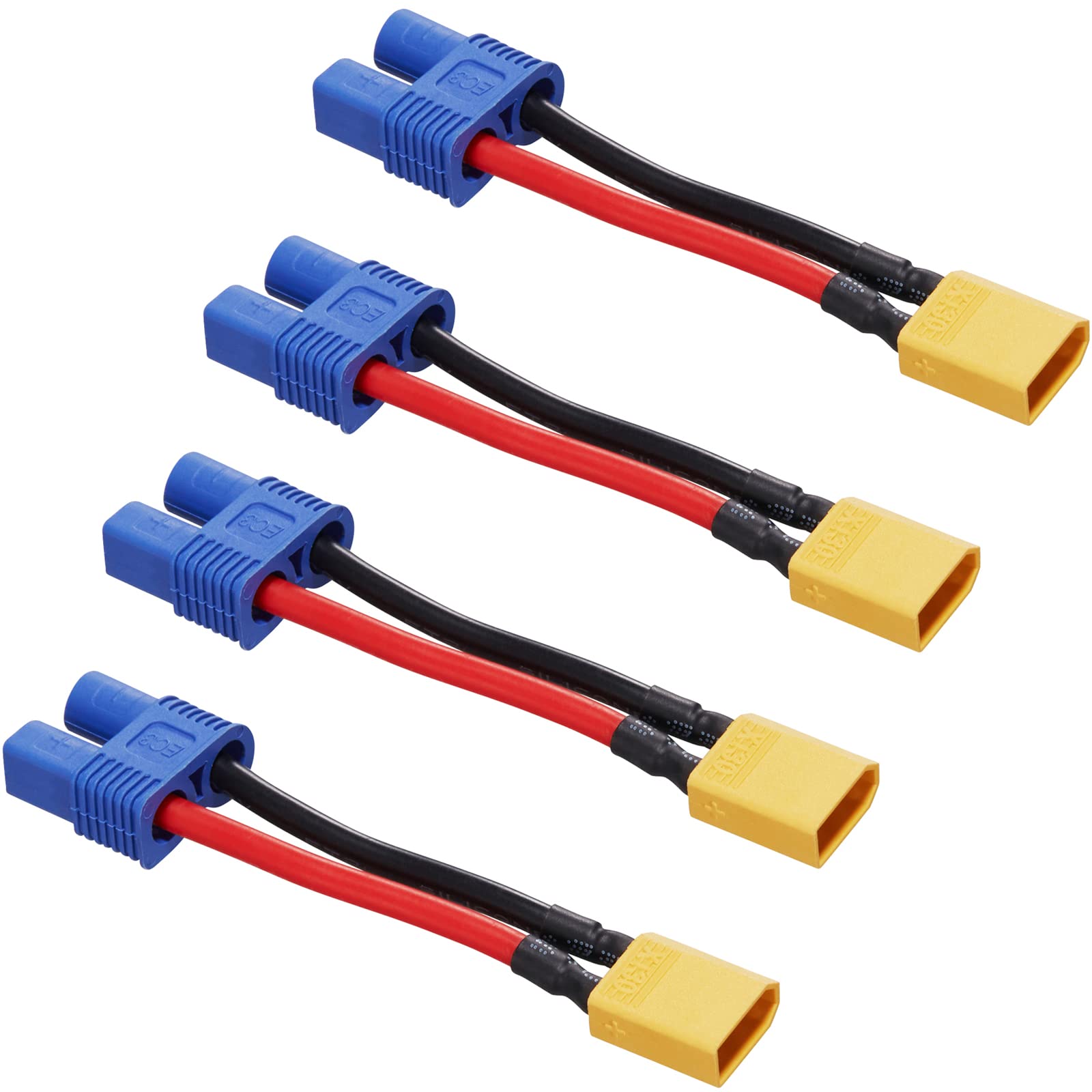 ZHOFONET XT30 Männlichen zu EC3 Weiblich Verbinder Adapter,4 Stück EC3 auf XT30 Verlängerungskabe mit 5CM 16WAG Silikonkabel für RC Drohne LiPo Akku von ZHOFONET