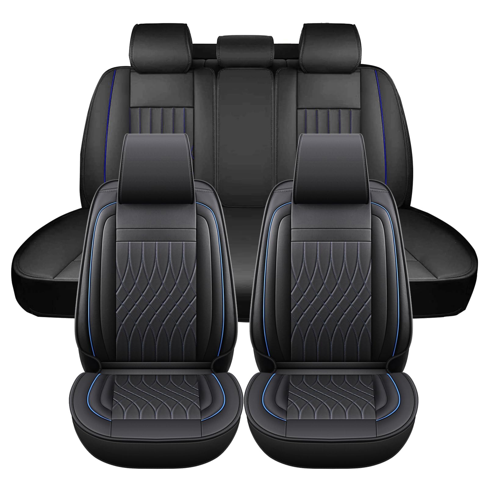 ZHOUFUDA Sitzschutz Full Set für Audi A6 Touring 2007-2018, Leder Wasserdicht Autositzschoner, Auto Leder Sitzschoner Set, Auto Schonbezug Leder Sitzbezug Vordersitze Rücksitzschoner,F/Blue von ZHOUFUDA