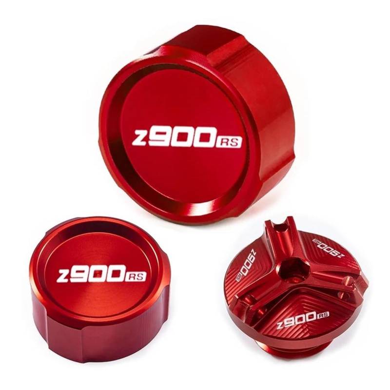 Für Kawasaki Z900RS Z900 RS Z 900 RS Motorrad CNC Aluminiumlegierung Vorder- Und Hinterradbremse Tankdeckel Und Einfülldeckel Zubehör(A Set Red) von ZHSBAG