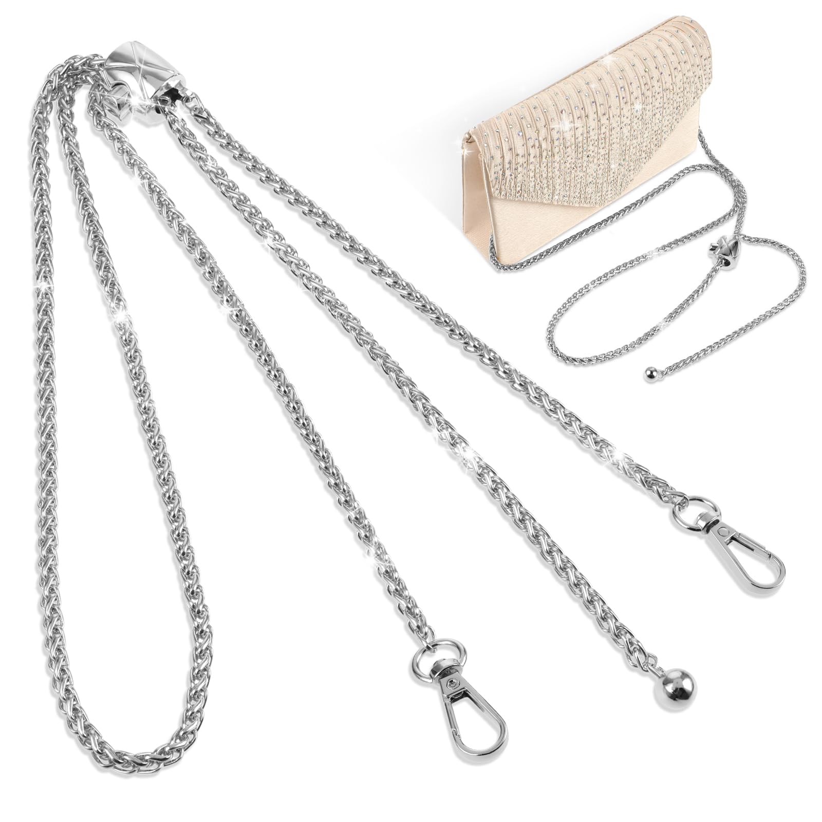 Taschenriemen, Taschenriemen, Ersatzriemen für Handtasche, verstellbarer schmaler Kettengurt, Umhängetasche, dünne Ersatzriemen mit Metallschnalle (Silber) von ZHSH