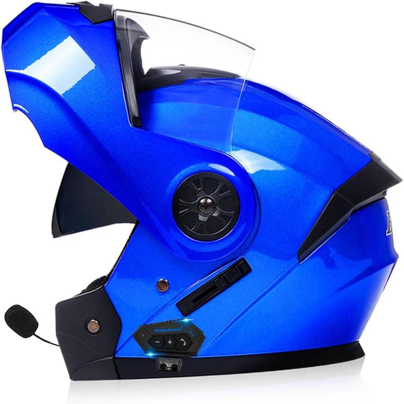 Adults Klapphelm Mit Bluetooth, Motorrad Integrierter Bluetooth-Helm Mit Doppelvisier, Motorradhelm Sturzhelm Für Herren Und Damen Automatische Reaktion ECE Zertifizier von ZHTBATE