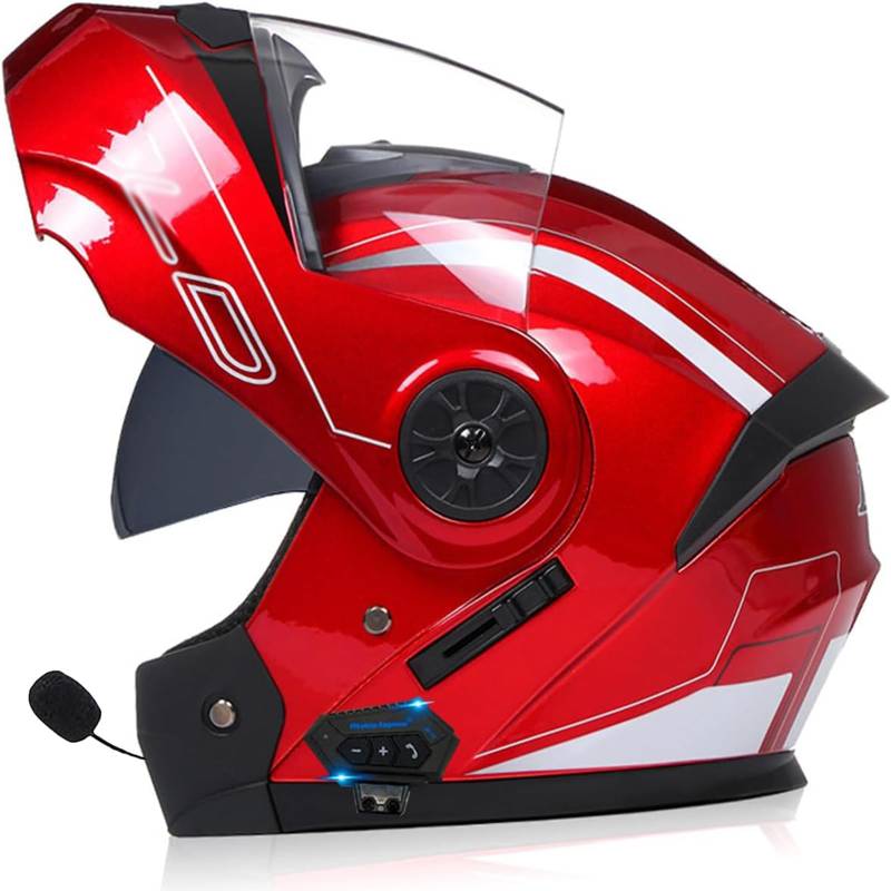 Adults Klapphelm Mit Bluetooth, Motorrad Integrierter Bluetooth-Helm Mit Doppelvisier, Motorradhelm Sturzhelm Für Herren Und Damen Automatische Reaktion ECE Zertifizier von ZHTBATE