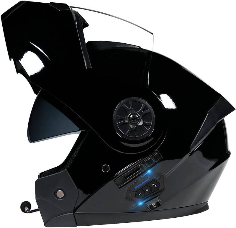 Bluetooth-Motorradhelm Mit Doppelvisier,Blendfreier Modulares Vollgesicht Eingebautes Bluetooth-FM-Radio Wasserdichtes Bluetooth Integrierte Helme ECE-Zulassung von ZHTBATE
