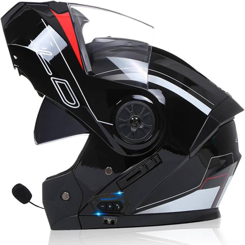 Motorrad-Bluetooth-Helm, Kabelloses Bluetooth-Kommunikationssystem, Modularer Voll Klapphelm Integrierte Bluetooth-Motorradhelme Mit Anti-Fog-Doppelvisier ECE-geprüfte von ZHTBATE