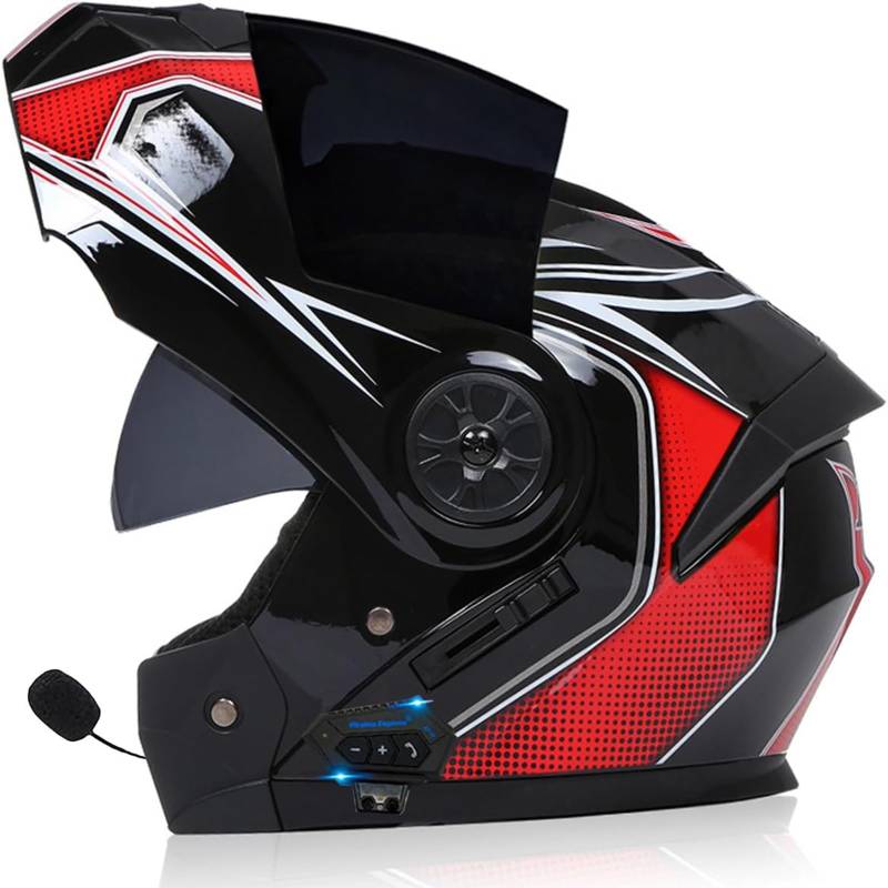 Unisex Bluetooth Integrierter Motorrad Modularer Helm Klapphelm Full Face Motorradhelm ECE Genehmigt Motorrad Helm Rollerhelm Für Frauen Männer Anti-Fog-Doppelspiegel Sturzhelm von ZHTBATE