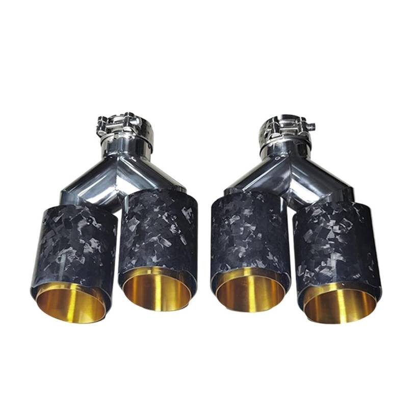 1 Paar L&R Dual Forged Carbon Fiber + Golden Chrome Stainless Car Exhaust Tip Double End Top Modifikation Schalldämpfer(In51mm out89mm) von ZHUYINHUA
