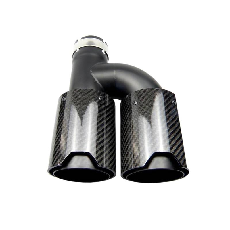 H Style Dual Carbon Fiber Schwarz Edelstahl Universal Carbon Fiber Auspuffspitzen Endrohre Top Schalldämpferspitzen(Left Inlet 60mm) von ZHUYINHUA