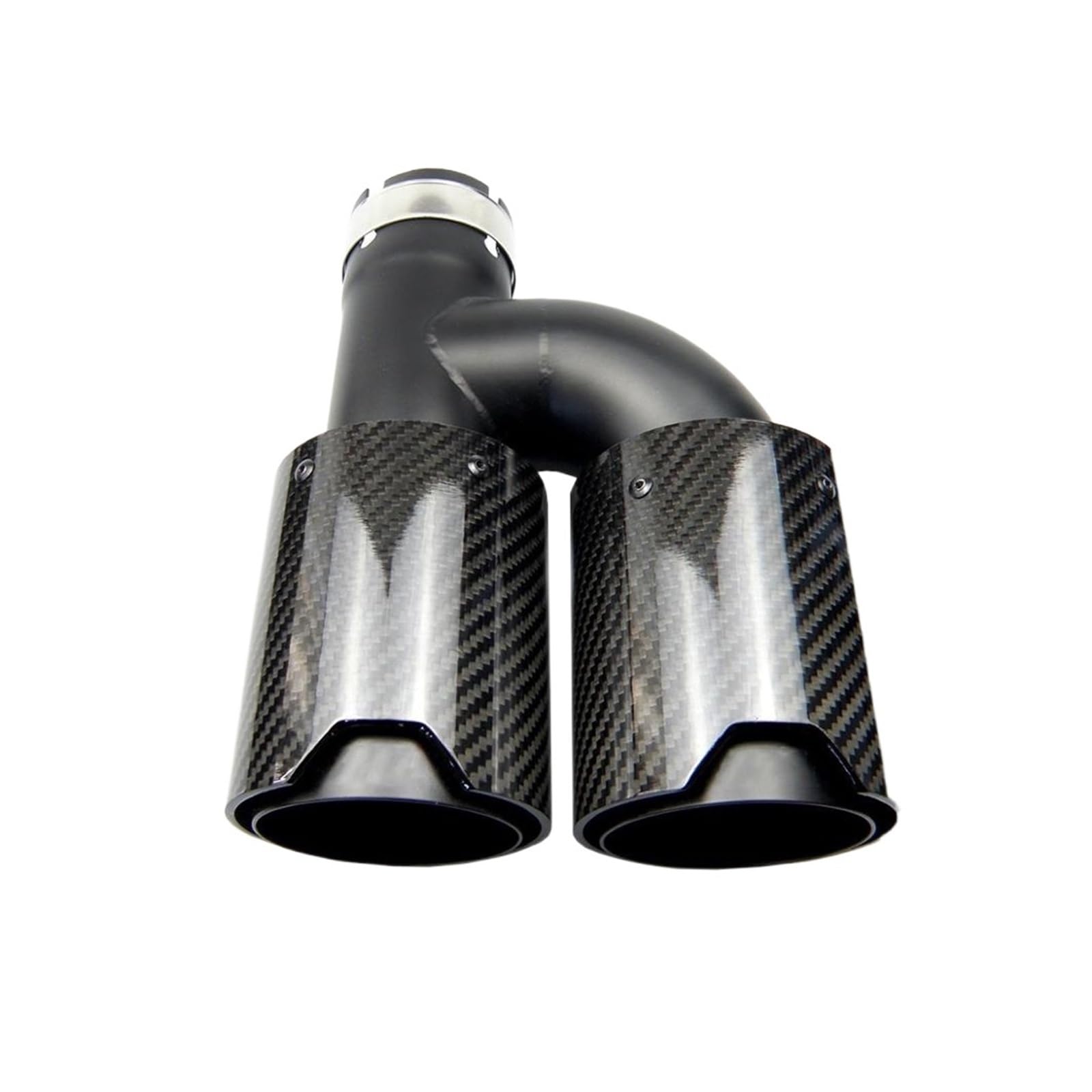 H Style Dual Carbon Fiber Schwarz Edelstahl Universal Carbon Fiber Auspuffspitzen Endrohre Top Schalldämpferspitzen(Left Inlet 63mm) von ZHUYINHUA