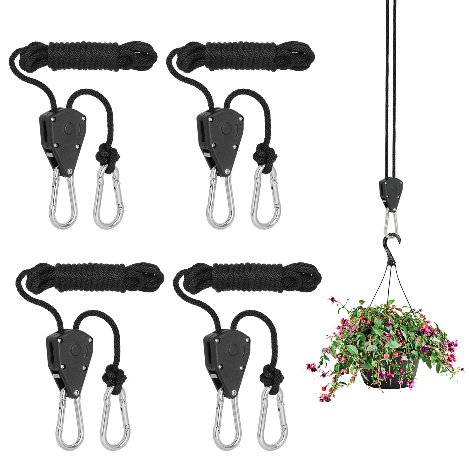 4 Stück Einstellbare Seil Ratsche, Ratchet Hanger, Duty Heavy Rope Seilratsche, Tragkraft 60 kg Pro Paar, Seilzugratsche Grow, Verstellbare Seilzug-Ratschen Gurte für Aufhänger Pflanzenlampe Zelten von ZHXGO