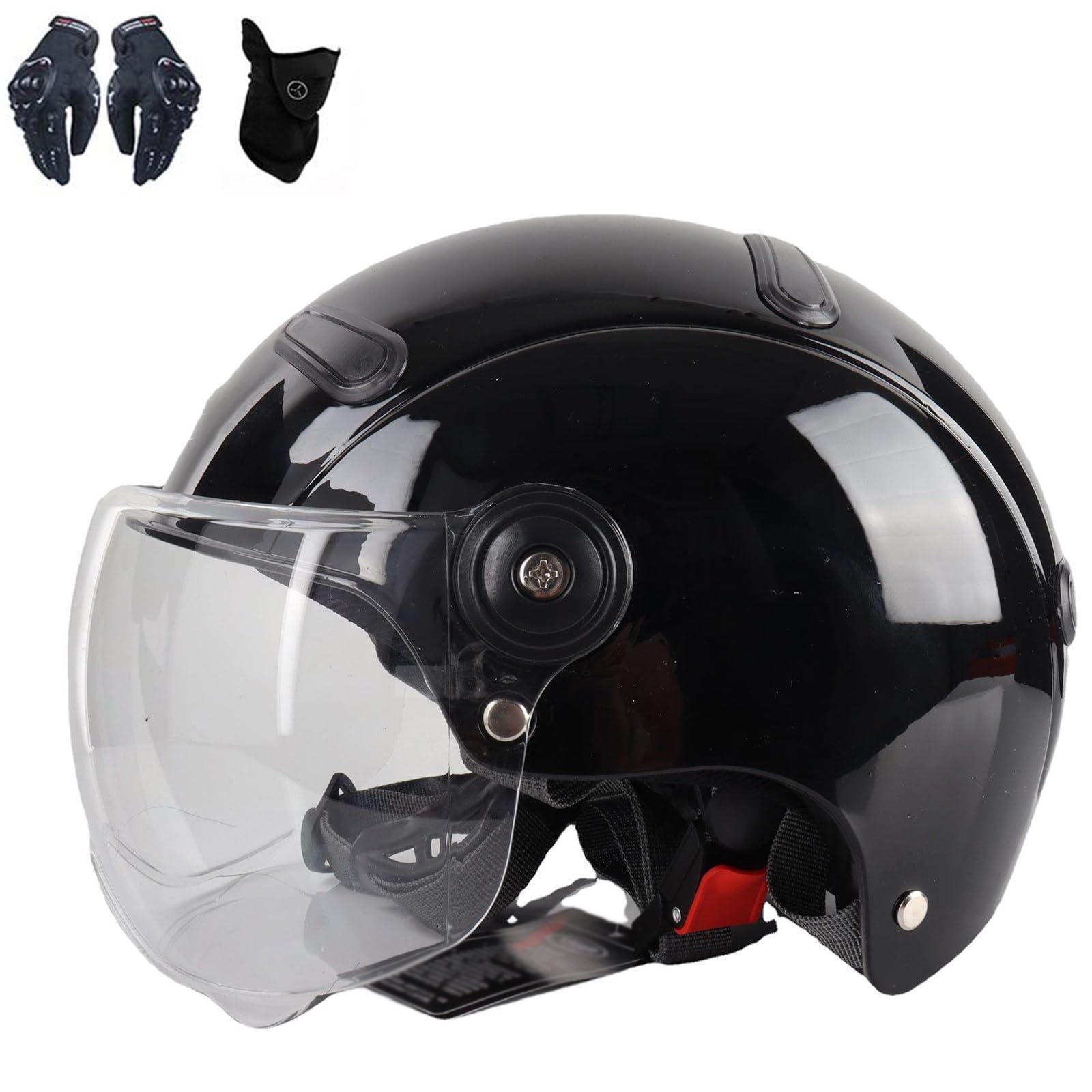 Half-Face-Motorradhelm, Retro-Jet-Helm, Halbschalenhelm, DOT/ECE-geprüft, mit Verstellbarer Schnellverschluss-Schnalle H,55-60CM von ZHXIANG