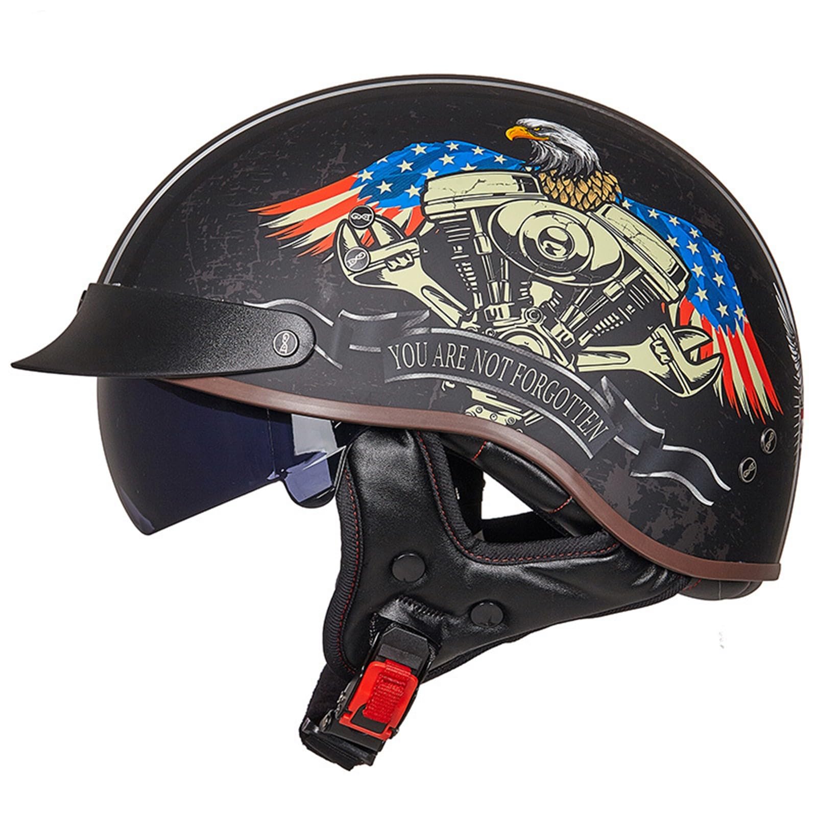 Oldtimer-Motorradhelm im Deutschen Stil, Retro-Halbhelm, ECE/DOT-geprüft, Jethelm für Motorräder, mit Sonnenblende und herausnehmbarer Innenausstattung, für Erwachsene F,L=59-60 cm von ZHXIANG