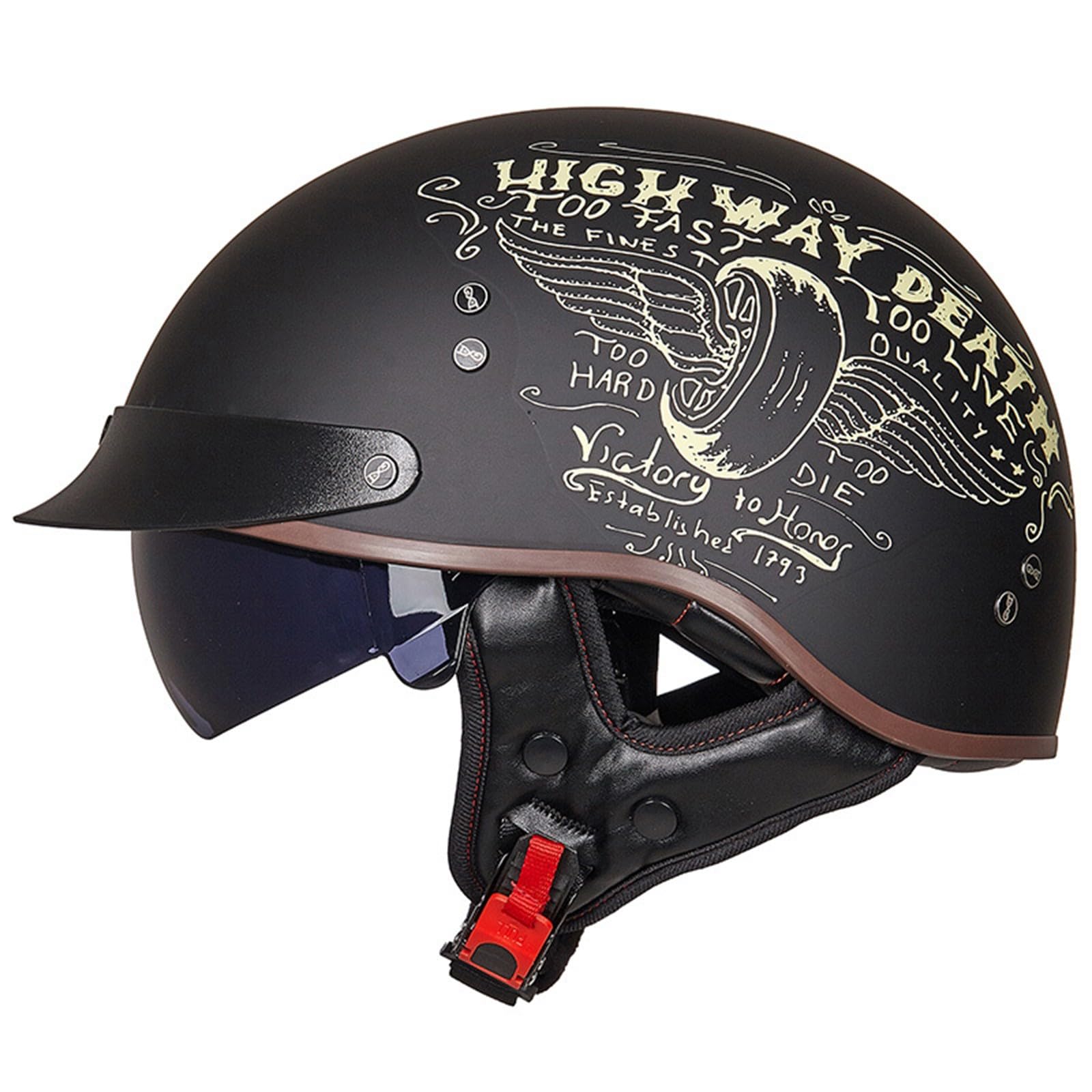 Oldtimer-Motorradhelm im Deutschen Stil, Retro-Halbhelm, ECE/DOT-geprüft, Jethelm für Motorräder, mit Sonnenblende und herausnehmbarer Innenausstattung, für Erwachsene H,L=59-60 cm von ZHXIANG