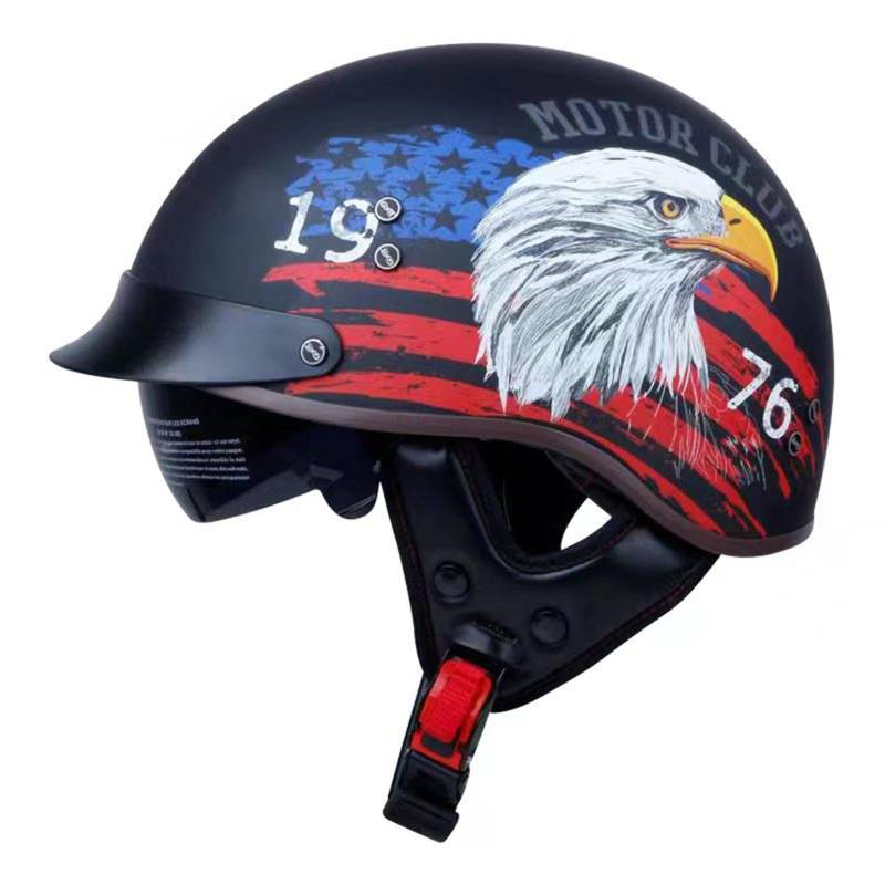 Oldtimer-Motorradhelm im Deutschen Stil, Retro-Halbhelm, ECE/DOT-geprüft, Jethelm für Motorräder, mit Sonnenblende und herausnehmbarer Innenausstattung, für Erwachsene J,L=59-60 cm von ZHXIANG