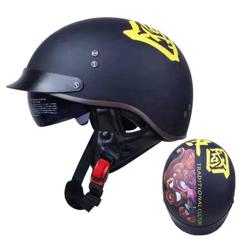 Oldtimer-Motorradhelm im Deutschen Stil, Retro-Halbhelm, ECE/DOT-geprüft, Jethelm für Motorräder, mit Sonnenblende und herausnehmbarer Innenausstattung, für Erwachsene L,XXL=63-64 cm von ZHXIANG