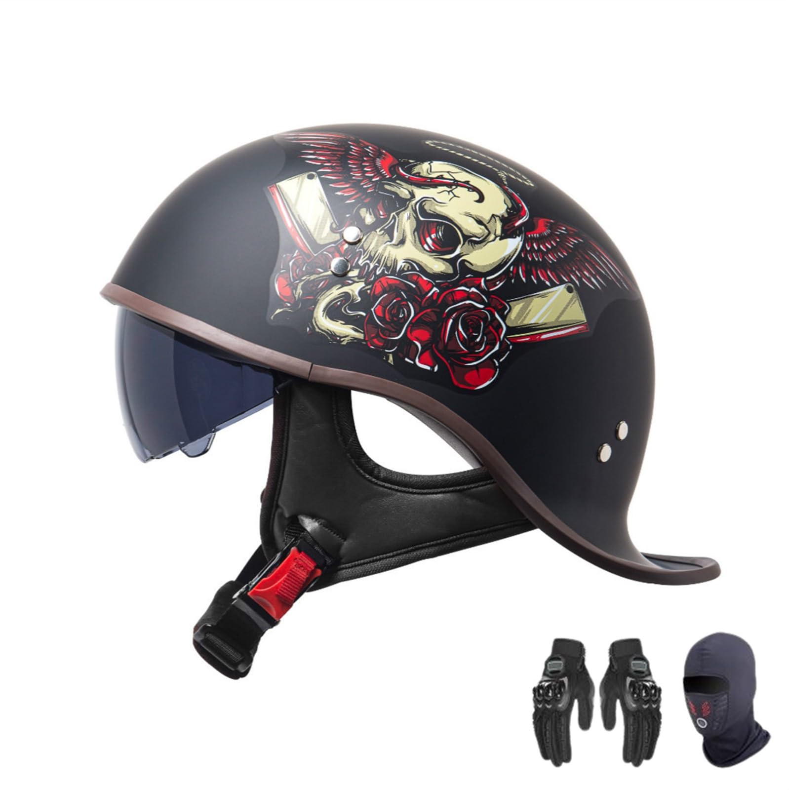 ZHXIANG Vintage-Halbhelm, Jethelm für Motorräder, DOT/ECE-Zertifiziert, Retro-Motorradhelm für Erwachsene, für Männer und Frauen B,L=58-59CM von ZHXIANG