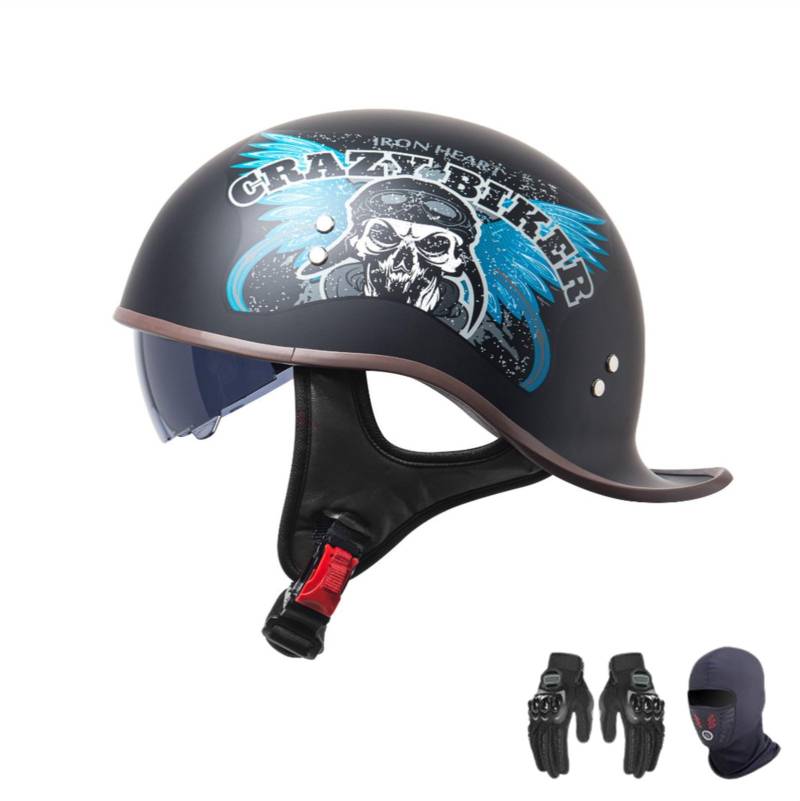 ZHXIANG Vintage-Halbhelm, Jethelm für Motorräder, DOT/ECE-Zertifiziert, Retro-Motorradhelm für Erwachsene, für Männer und Frauen C,XL=60-61CM von ZHXIANG