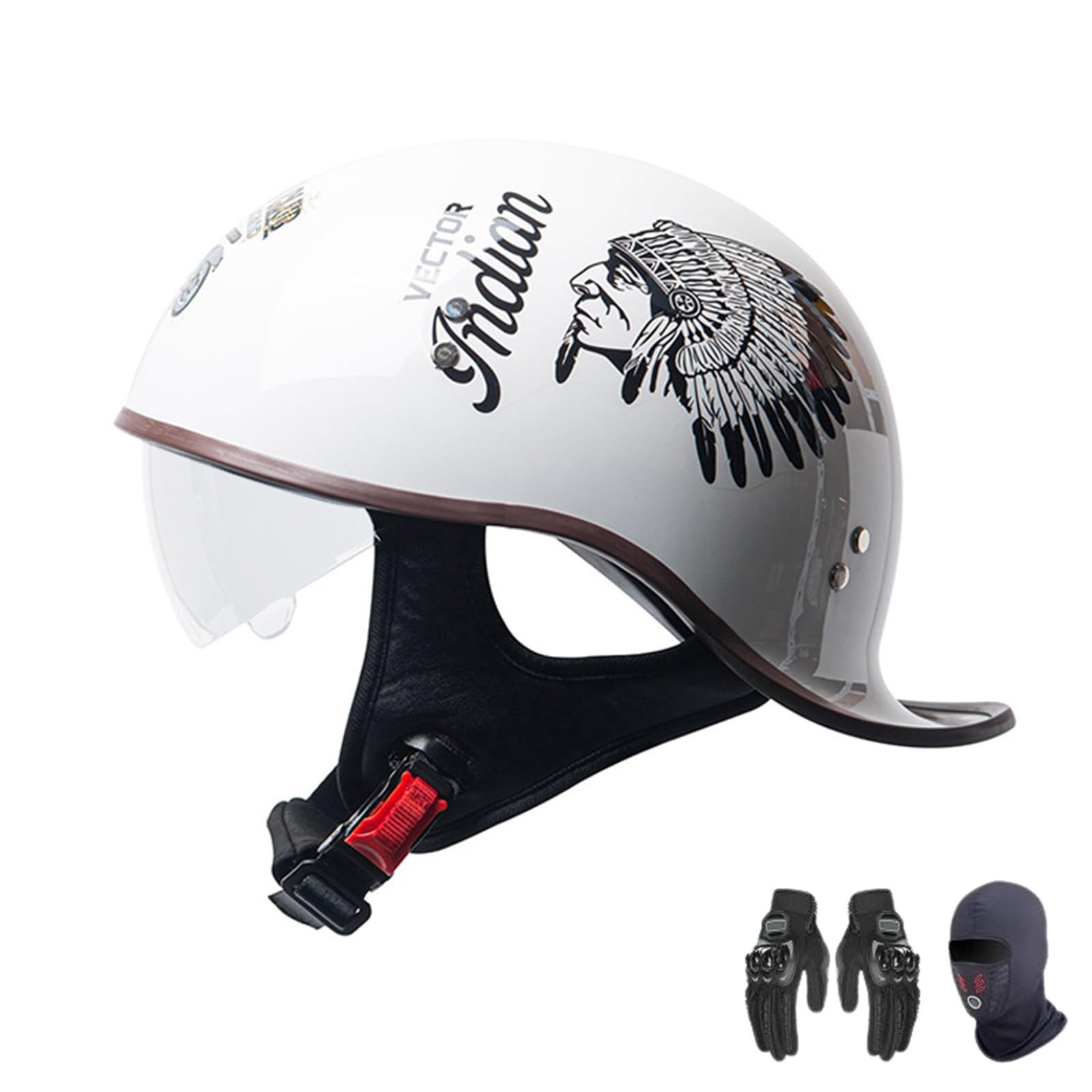 ZHXIANG Vintage-Halbhelm, Motorrad-Halbhelm, Motorradhelm im Deutschen Stil, Schnellverschluss, ECE/DOT-geprüft, für Männer und Frauen C,M=55-57CM von ZHXIANG