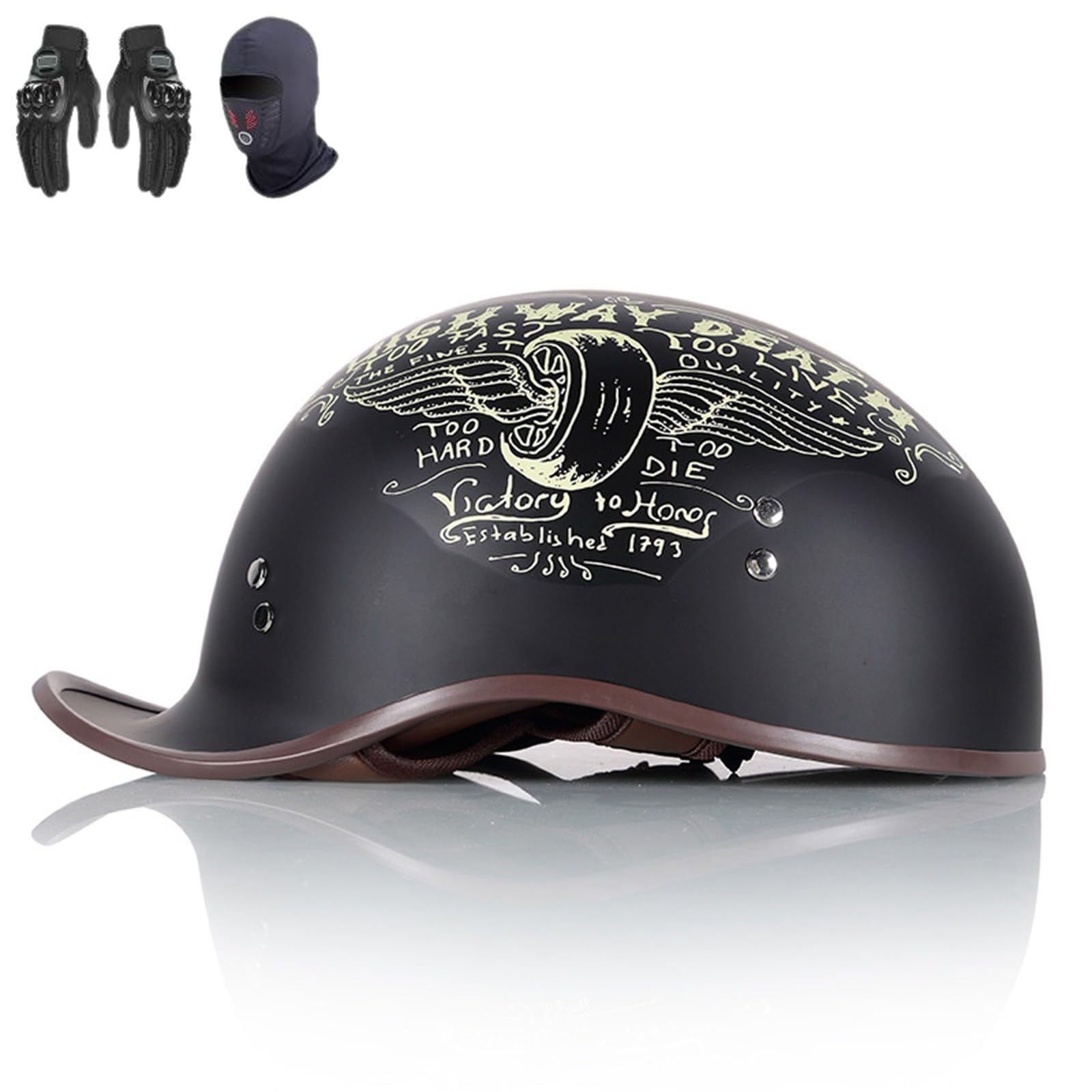 ZHXIANG Vintage-Halbhelm im Deutschen Stil, Motorrad-Halbhelm, DOT/ECE-geprüft, Jethelm für Motorrad, Rollerhelm für Erwachsene, für Männer und Frauen K,XL=61-62CM von ZHXIANG