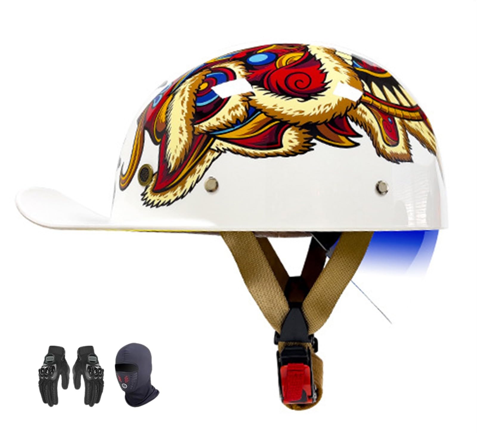 ZHXIANG Vintage-Motorrad-Jethelm für Erwachsene, Retro-Baseball-Cap-Motorrad-Halbhelm, DOT/ECE-geprüft, für Moped-Cruiser-Motorradhelm G,XL=61-62CM von ZHXIANG