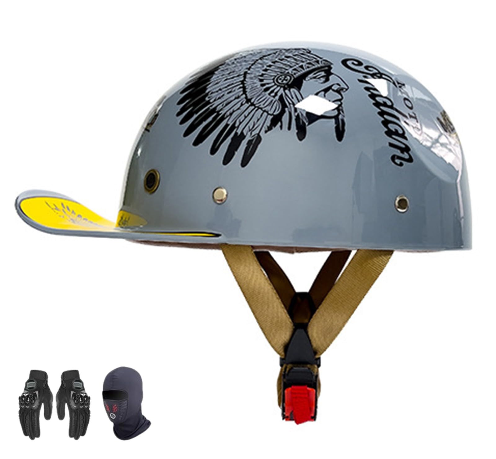 ZHXIANG Vintage-Motorrad-Jethelm für Erwachsene, Retro-Baseball-Cap-Motorrad-Halbhelm, DOT/ECE-geprüft, für Moped-Cruiser-Motorradhelm J,M=57-58CM von ZHXIANG