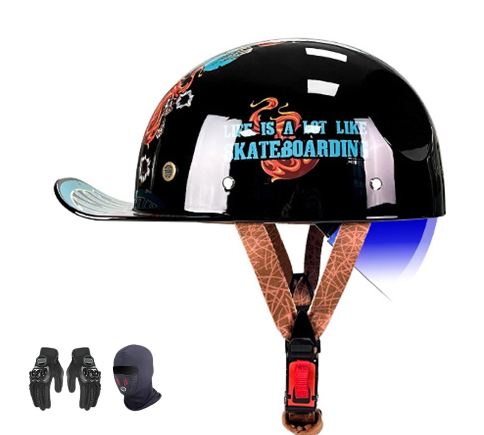 ZHXIANG Vintage-Motorrad-Jethelm für Erwachsene, Retro-Baseball-Cap-Motorrad-Halbhelm, DOT/ECE-geprüft, für Moped-Cruiser-Motorradhelm O,M=57-58CM von ZHXIANG