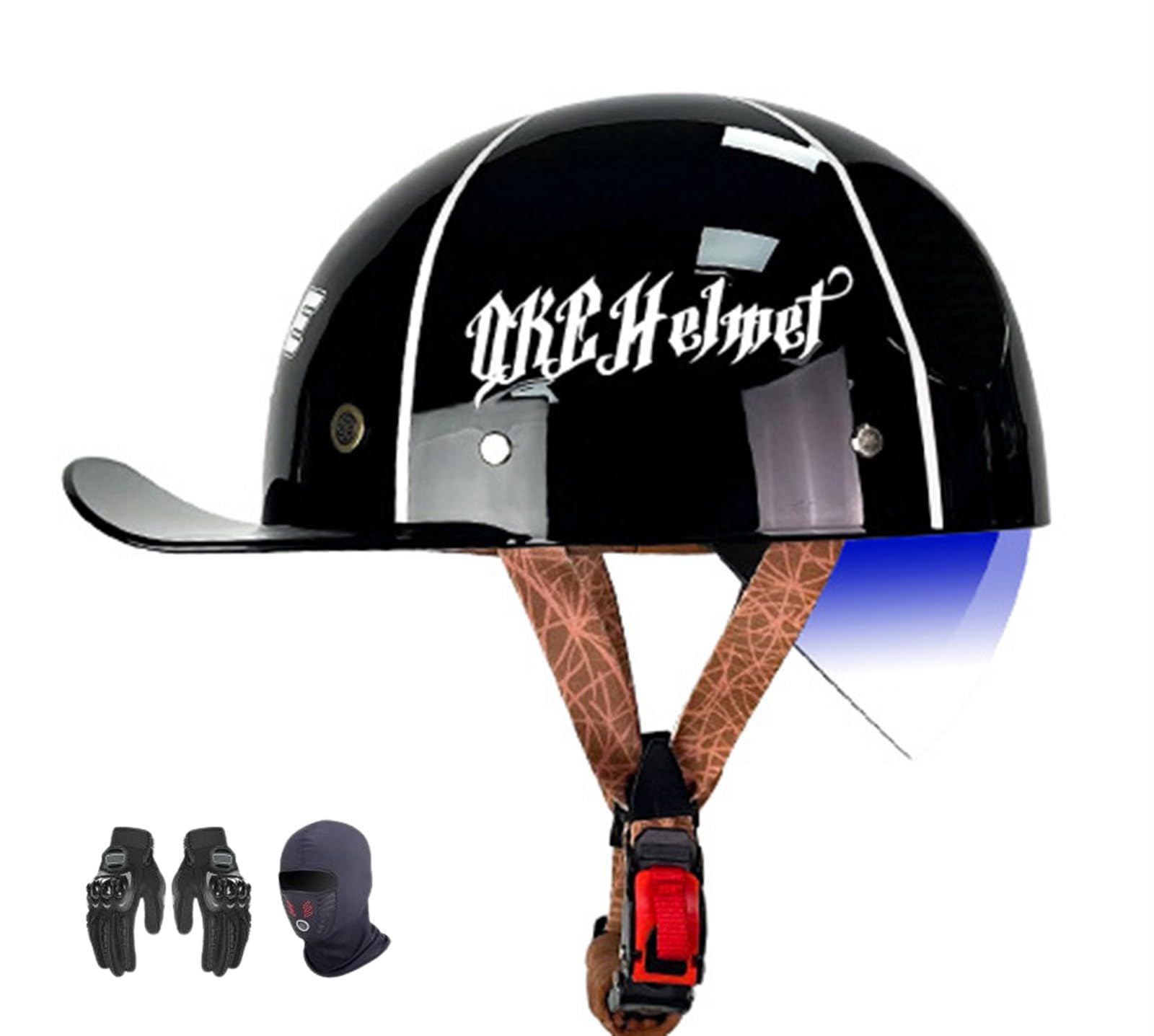 ZHXIANG Vintage-Motorrad-Jethelm für Erwachsene, Retro-Baseball-Cap-Motorrad-Halbhelm, DOT/ECE-geprüft, für Moped-Cruiser-Motorradhelm R,XL=61-62CM von ZHXIANG