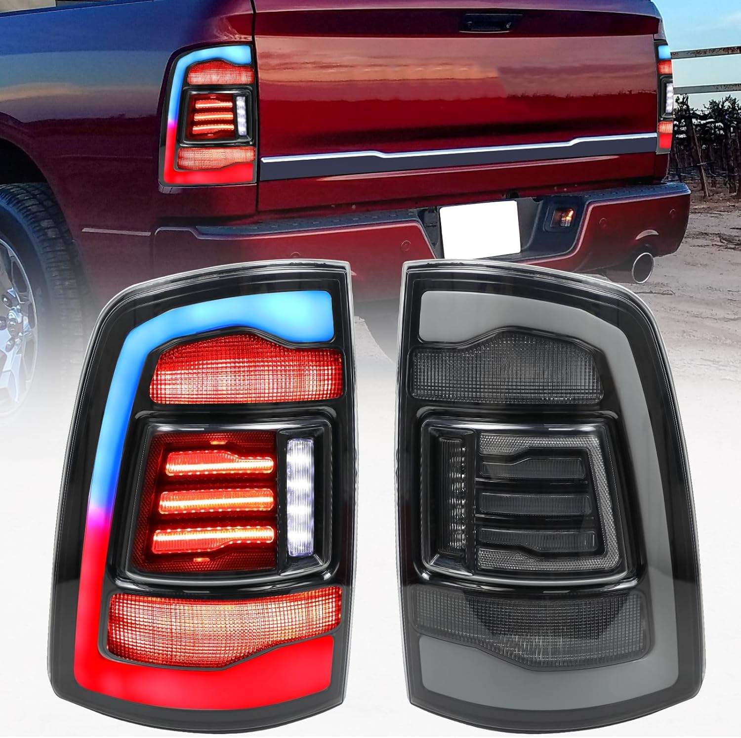 ZHXYBF66 Autorücklichter für Dodge Ram 1500 2500 2009-2018, sodass der häufige Austausch der Rücklichter entfällt,RGB A Pair von ZHXYBF66