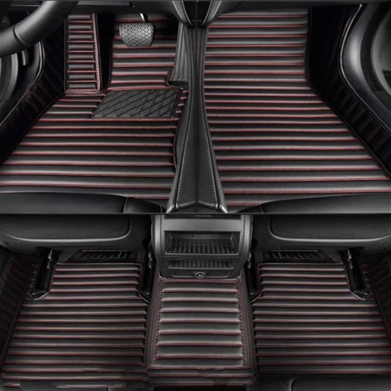 Auto Fußmatten Set Kompatibel Mit 5er-Serie G30 2017–2022 Gestreifte PU-Fußmatten Für Autos Innendetails Teppichmatten(Black Red) von ZHjLut