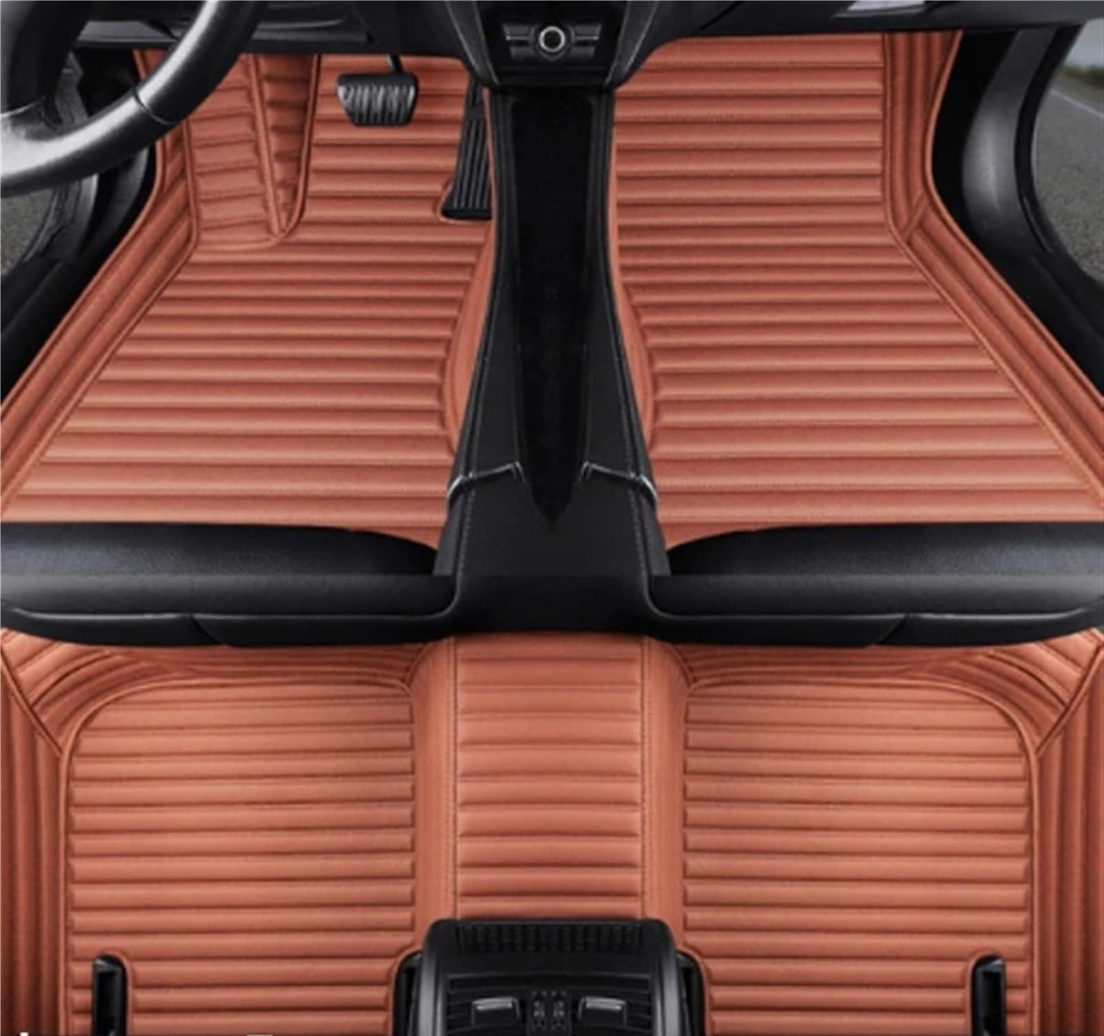 Auto Fußmatten Set Kompatibel mit Benz für C-Klasse W205 2015–2020 gestreifte PU-Fußmatten für Autos Innendetails Teppichmatten(Brown) von ZHjLut