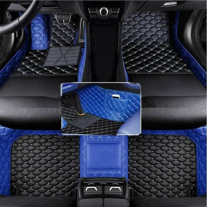 Auto Fußmatten Set Kompatibel mit Jaguar für XF 2016 2017 2018 2019 benutzerdefinierte PU-Auto-Bodenmatte für Schutz des Fahrzeugteppichs, Innenfußpolster(Black with Blue) von ZHjLut