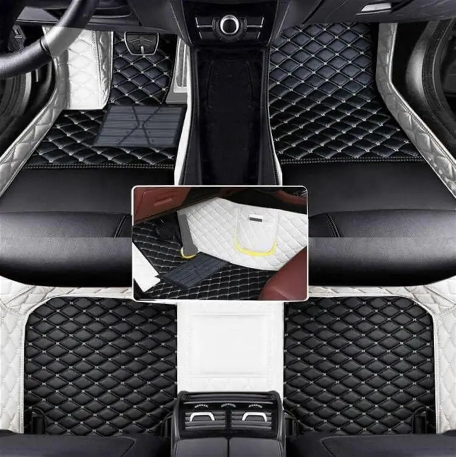 Auto Fußmatten Set Kompatibel mit Jaguar für XF 2016 2017 2018 2019 benutzerdefinierte PU-Auto-Bodenmatte für Schutz des Fahrzeugteppichs, Innenfußpolster(Black with White) von ZHjLut