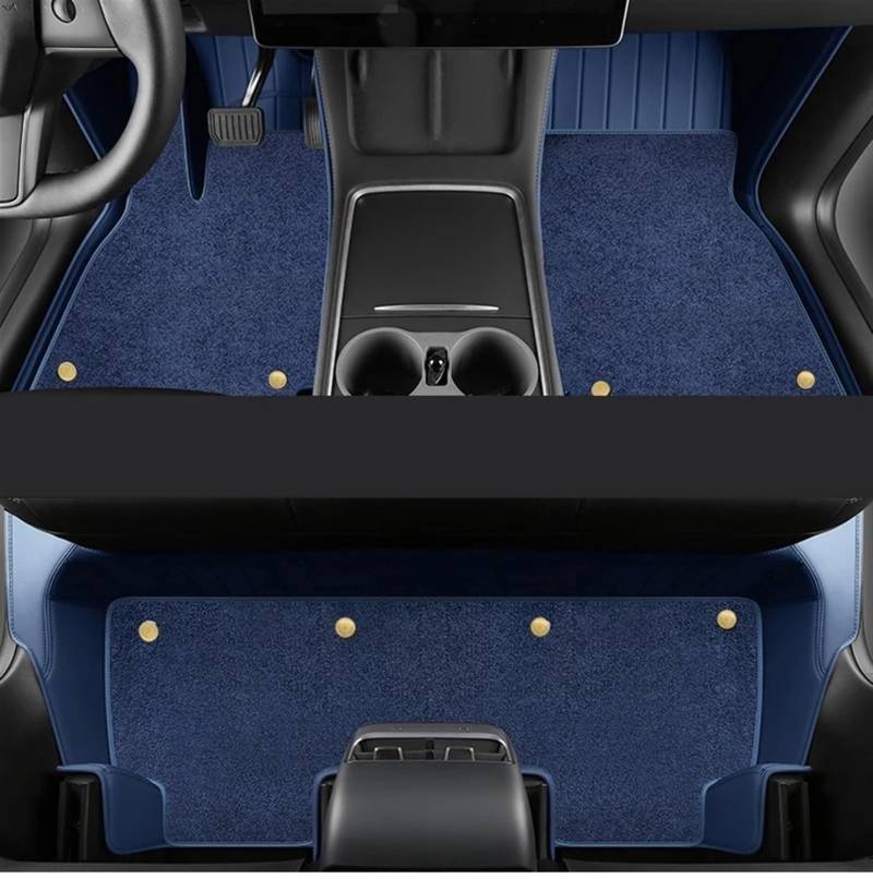 Auto Fußmatten Set Kompatibel mit Tesla für Model 3 2021–2023 LHD Custom Car Bodenmatte Innenraum PU vorne hinten Doppelschichten Fußpolster(Double blue1) von ZHjLut